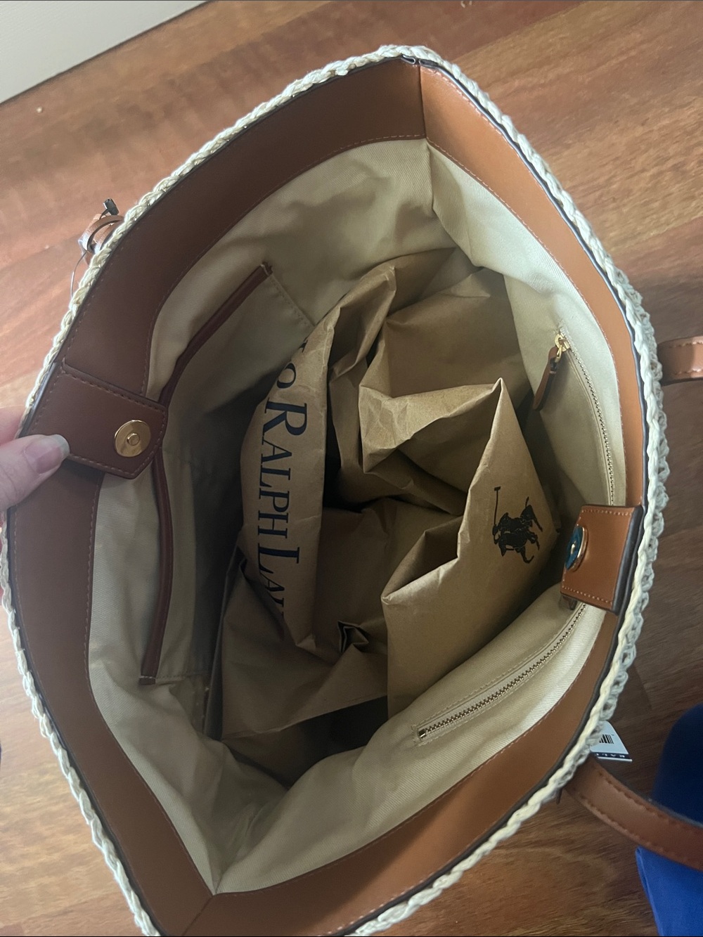 Ralph Lauren Natural Straw Tote with Tan Leather Handles - Picture 5 of 10